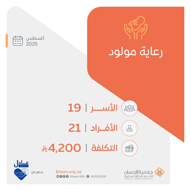 صرفت الجمعية شهر أغسطس رعاية مولود